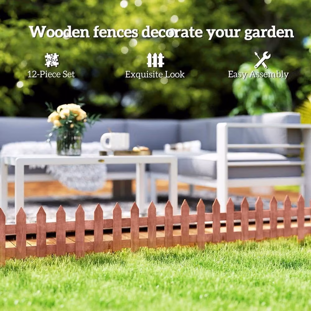 Kelvenix Pack of 12 Rustic Brown Wooden Border Fences, 0.6m2 – 4