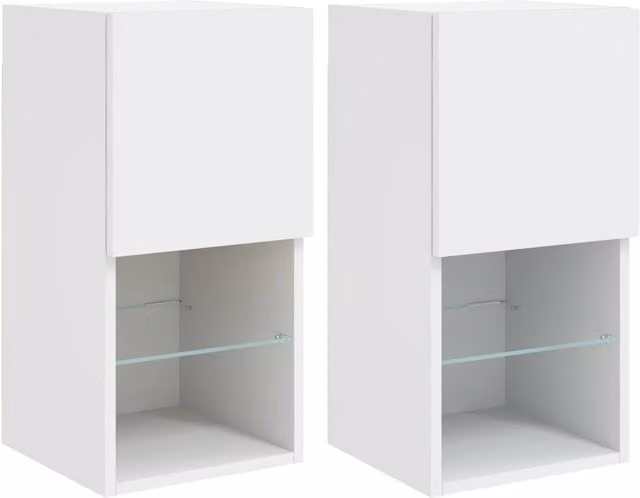 Berkfield Home Set of 2 Modern White TV Cabinets with LED Lights, W/D/H: 30.5 x 30 x 60 cm – 1