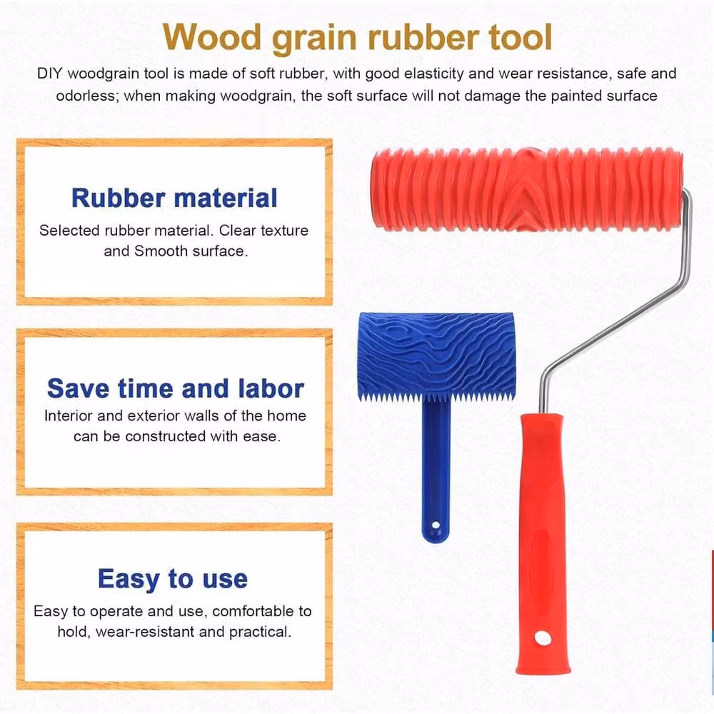FLAVORA 8-Piece Red Rubber Wood Graining DIY Painting Texture Tool Set, W: 1000 cm, H: 52 cm – 4