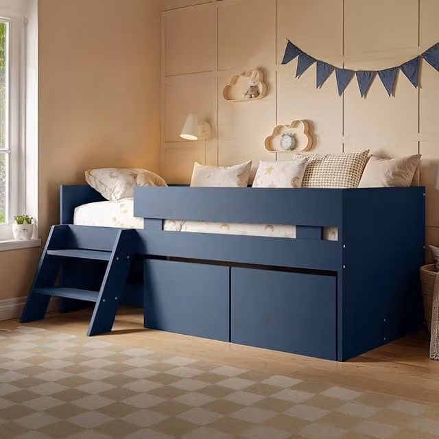 Flair Logan Low Sleeper Bed with Toybox and Stairs in Blue
