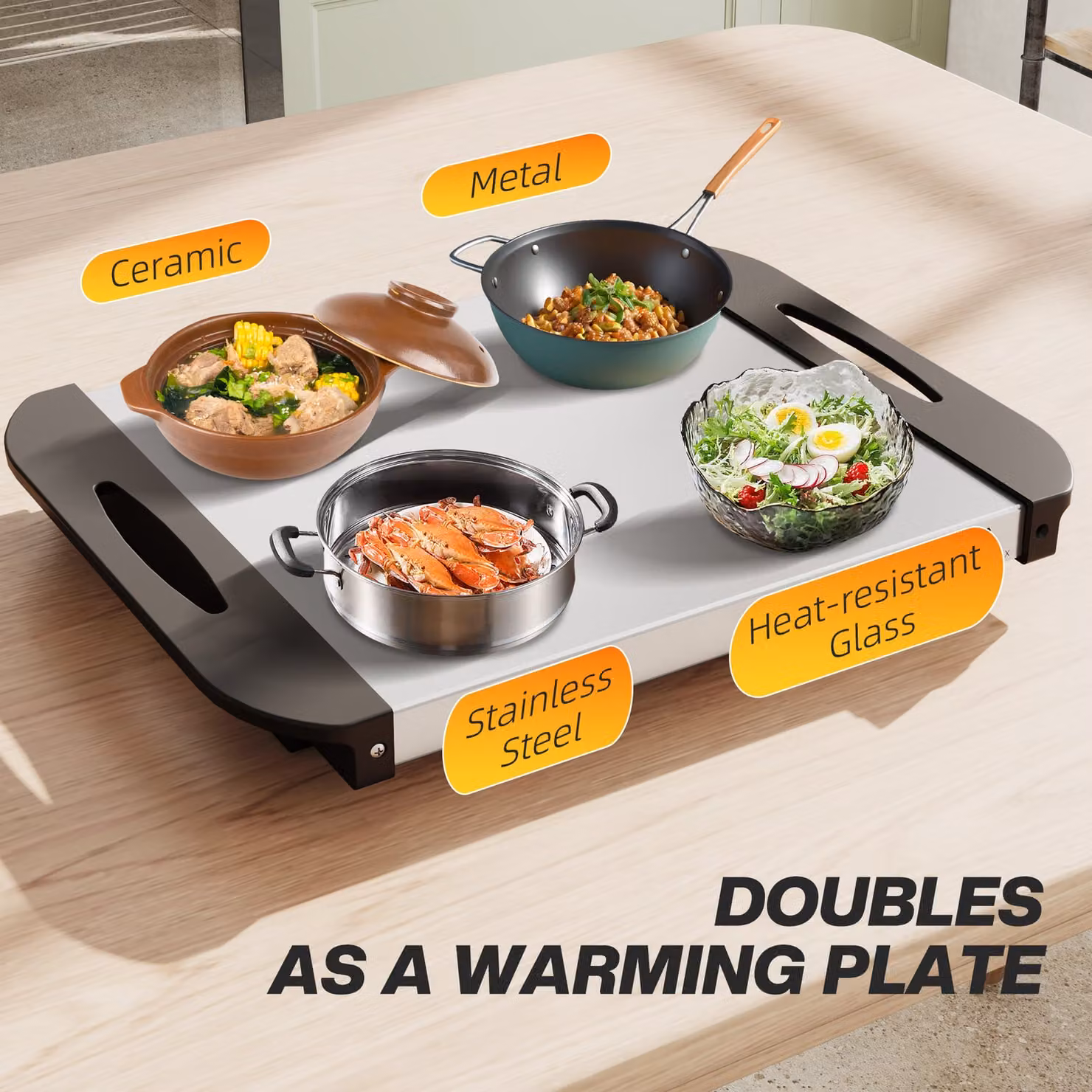 HOMCOM Set of 2 Silver Stainless Steel Electric Buffet Servers with 3 Trays and Lids, 4.5L Capacity – 6
