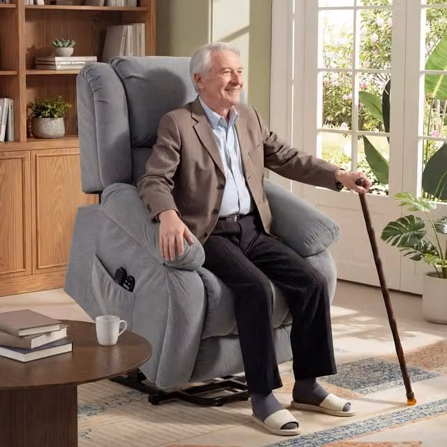 HOMCOM Power Lift Recliner Chair with Massage and Light in Light Grey
