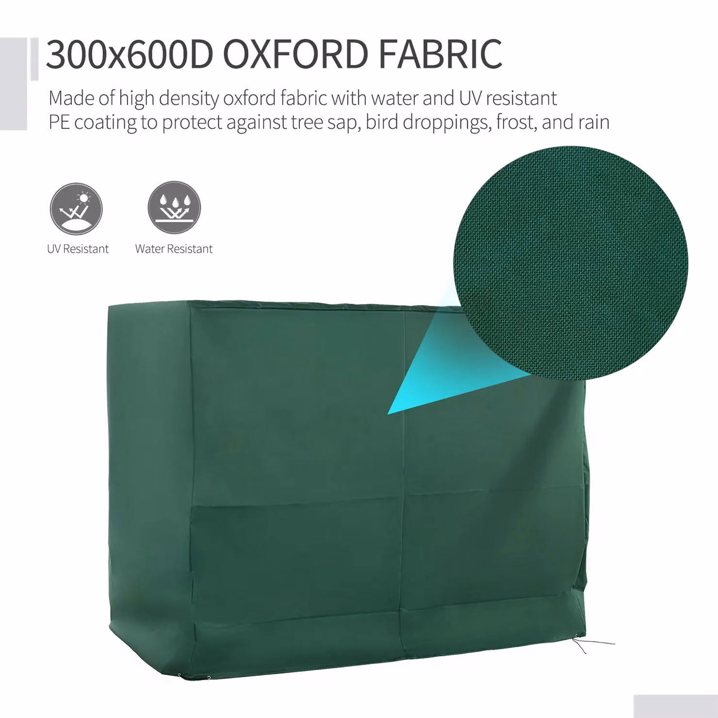 OUTSUNNY Large Outdoor Swing Chair Cover in Green, Oxford Cloth and PVC with Zip Closure, W/D/H: 240 x 133 x 185 cm – 4