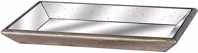 Astor Distressed Mirrored Tray with Wooden Detailing in Gold