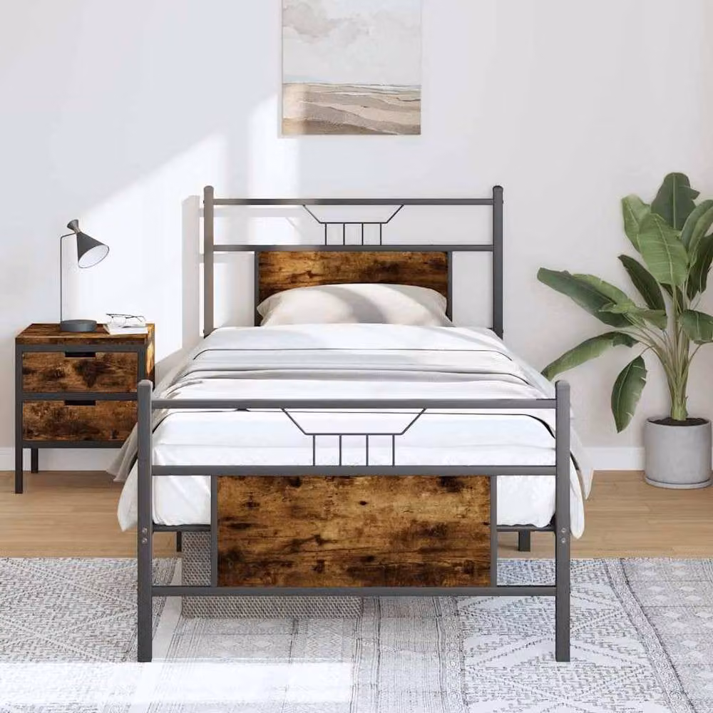 Berkfield Home Single Bed Frame in Smoked Oak Brown, Engineered Wood, W/D/H: 90 x 190 cm – 2