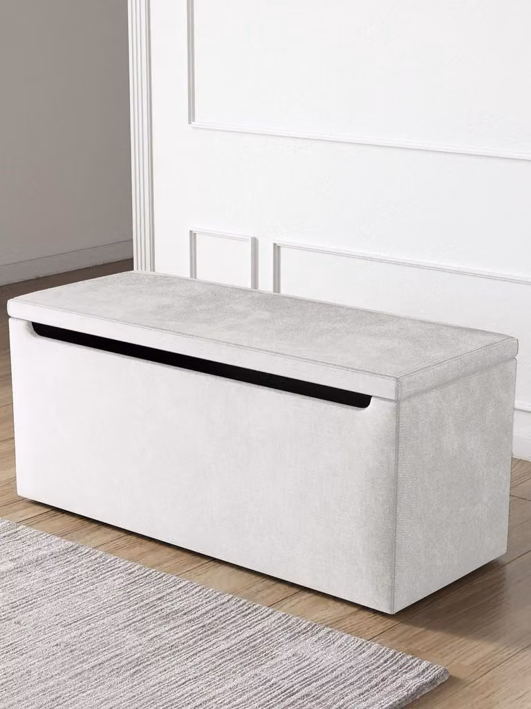 Very Home White Fabric Upholstered Ottoman Storage Footstool, W/D/H: 101.5 x 41.5 x 41.5 cm
