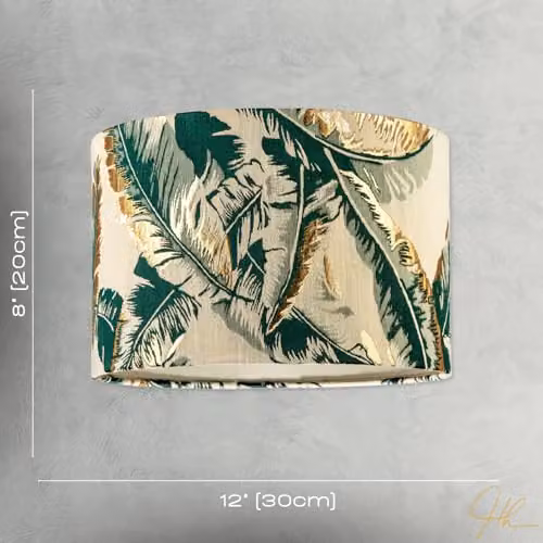 Happy Homewares Botanical and Tropical Jacquard Fabric Lamp Shade in Green, Gold and Beige, W: 30 cm, H: 20 cm – 3