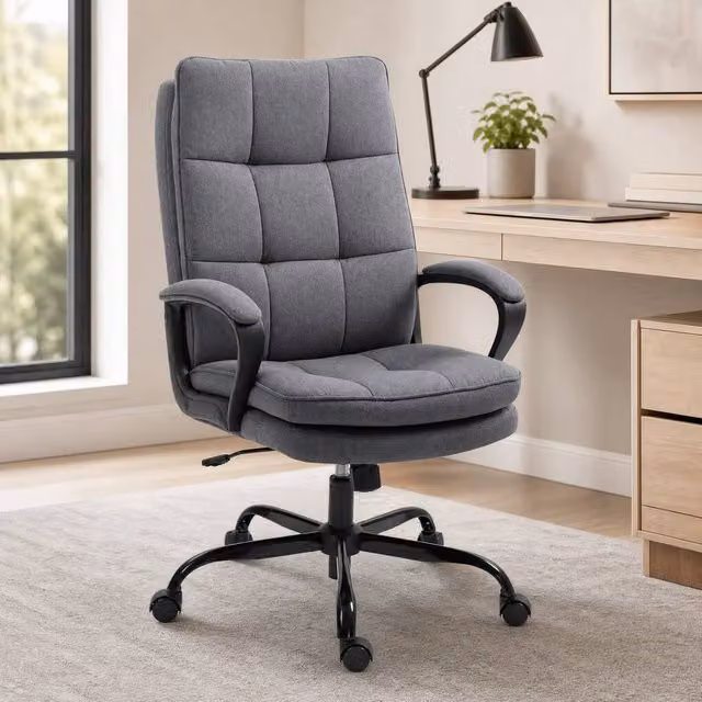 STILVORA Grey Fabric Task Chair with High Back and Armrests
