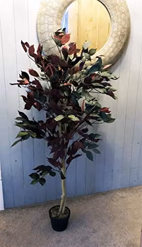 Botanik Leaf 120cm Artificial Red Ficus Tree with Gold Planter – 4