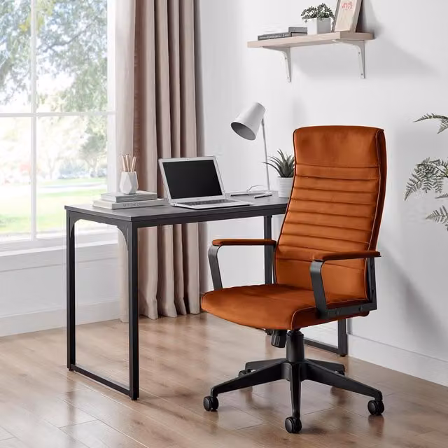 FurnitureboxUK Centro Orange Velvet Swivel Task Chair with Armrests and Castors