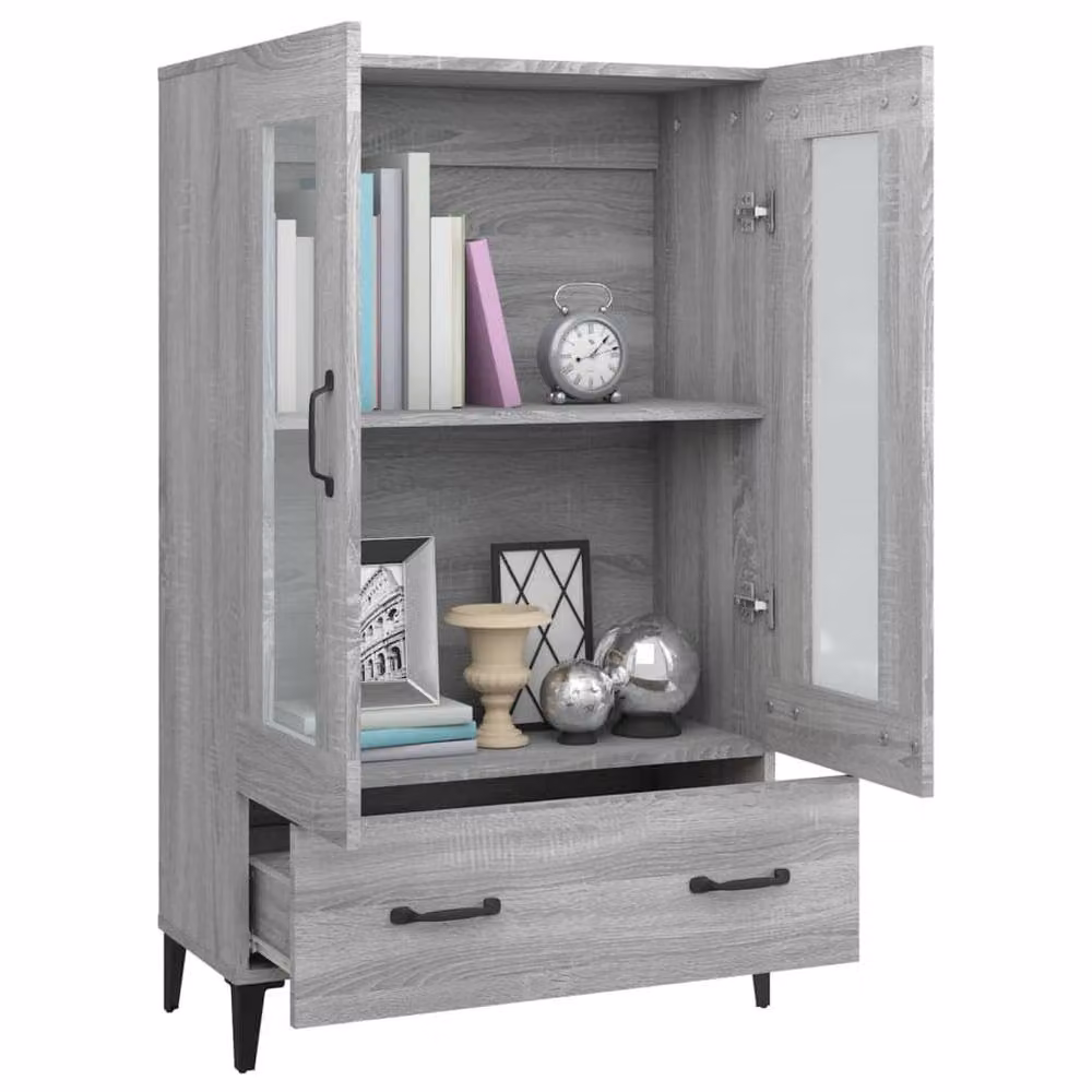 Berkfield Home Modern Grey Highboard with Glass Doors and Internal Drawers, W/D/H: 70 x 31 x 115 cm – 3