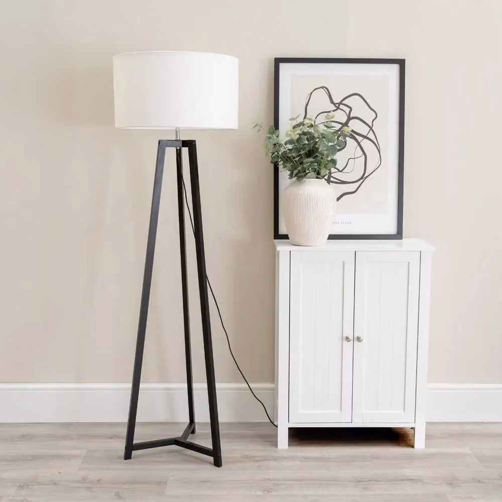 ValueLights Lottie Modern Wooden Free Standing Tripod Floor Lamp Base in Black and Grey – 2