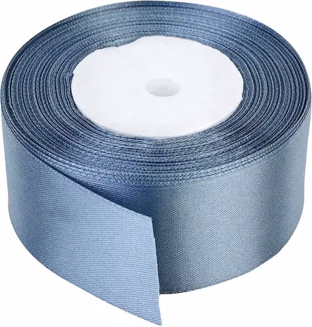 Neel Blue Double Sided Satin Polyester Ribbon Roll in Metallic Silver, Width: 5 cm, Length: 25 m – 1