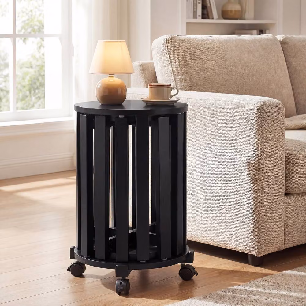 Costway Set of 4 Stackable Wooden Nesting Dining Stools with Rolling Base in Black – 4