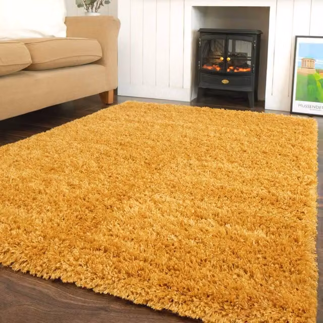 Kukoon Yellow Ochre Super Soft Shaggy Rug in Mustard, W: 80 cm, L: 150 cm