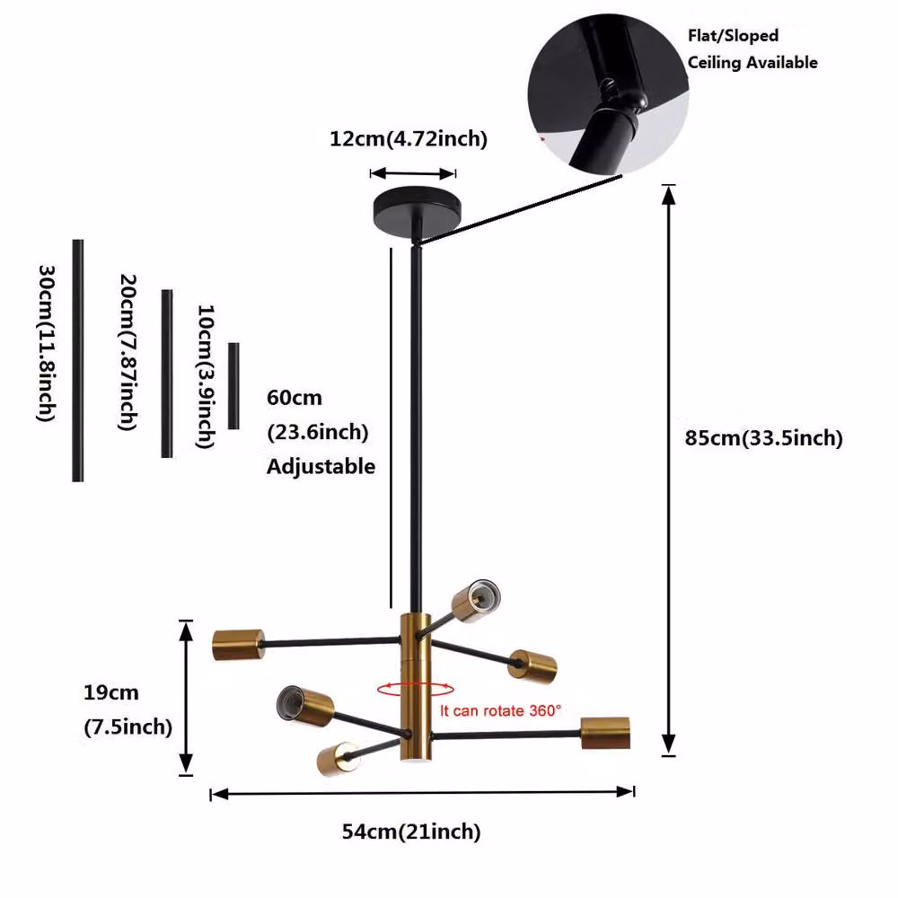 NIVOR 6-Light Mid Century Modern Sputnik Ceiling Lamp in Black, Gold and Copper Metal – 2
