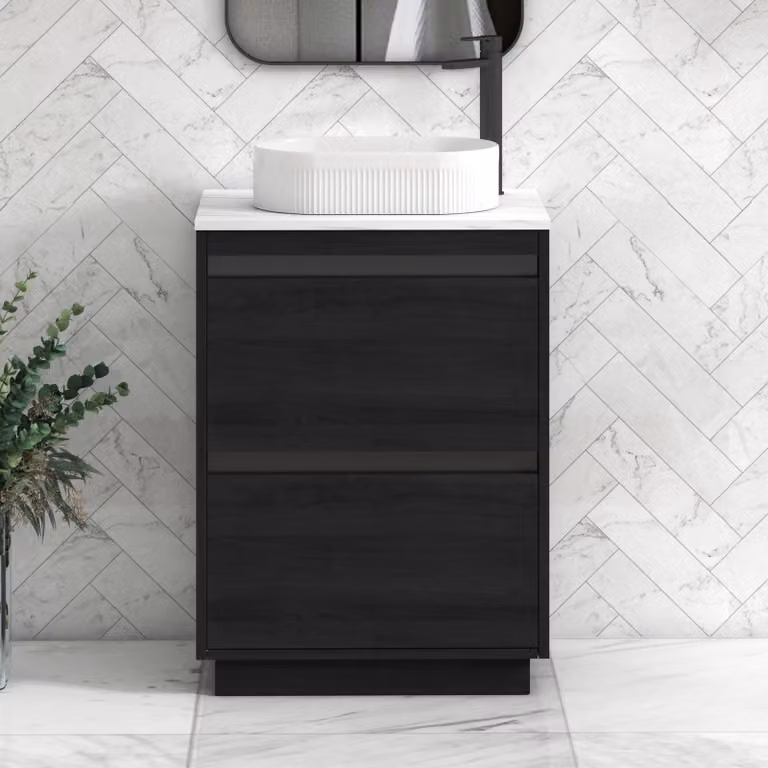 Royal Bathrooms Orion 800mm Hale Black Floor Standing Vanity Unit with Lyon Carrara White Countertop and 2 Drawers