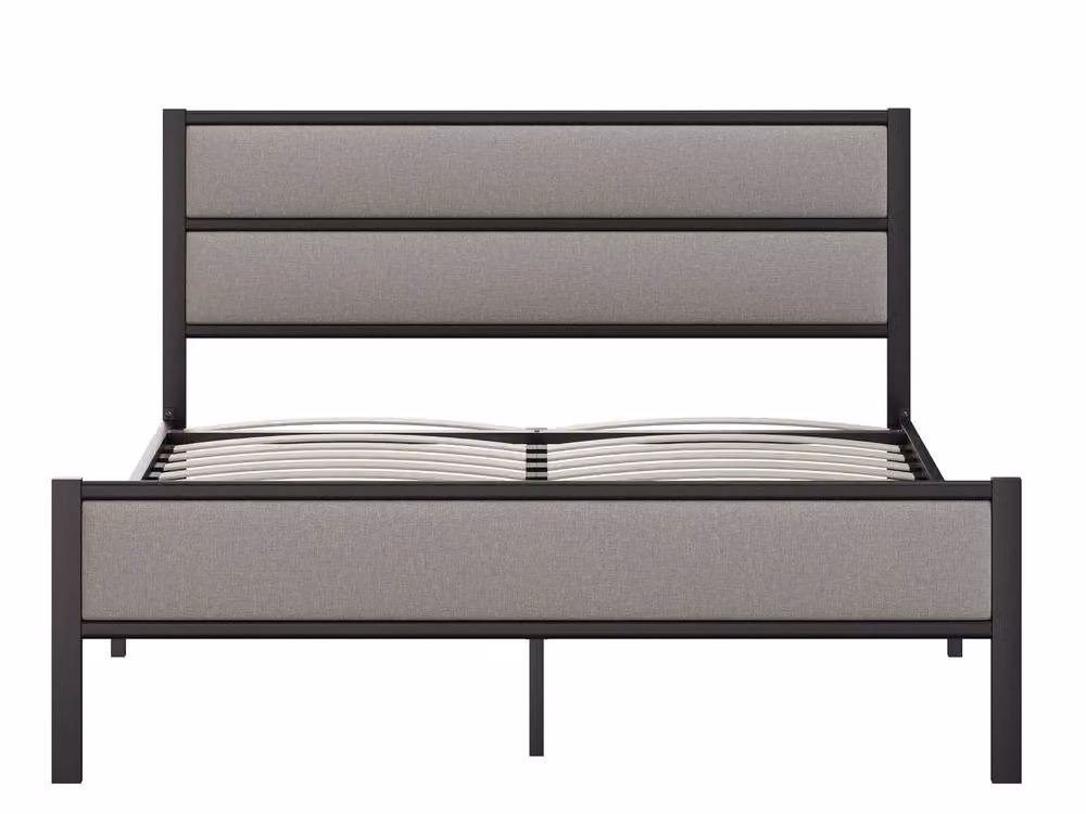 Snuggle Beds Nova Black Metal Upholstered Bed Frame with Grey Headboard, W/D/H: 140 x 200 x 95 cm – 4