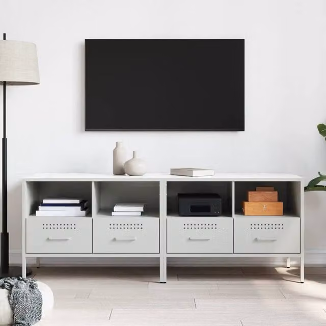 Berkfield Home Set of 2 Modern White Metal TV Cabinets, W/D/H: 68 x 39 x 50.5 cm
