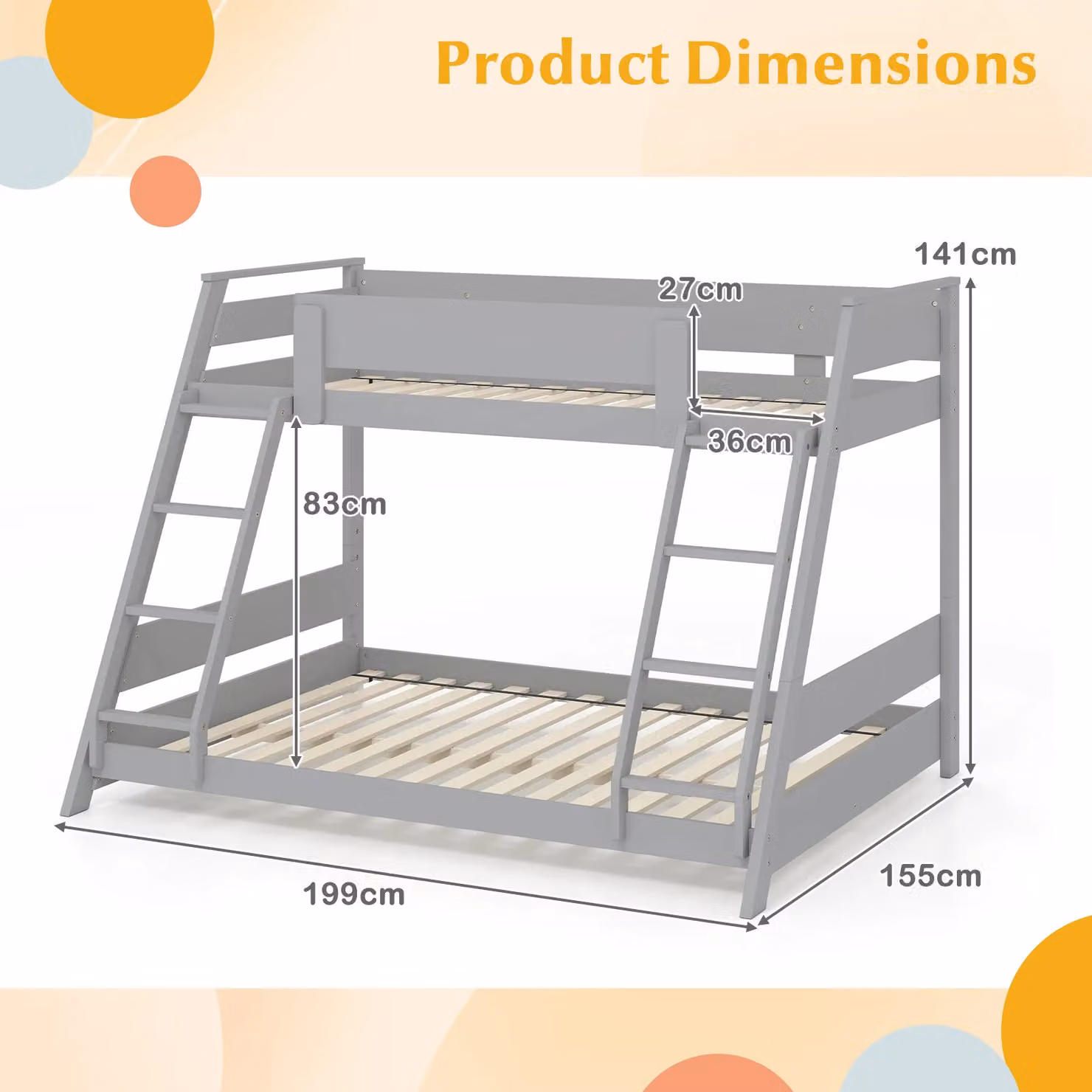 Costway 2-in-1 Convertible Bunk Bed Frame with 2 Ladders in Grey – 2