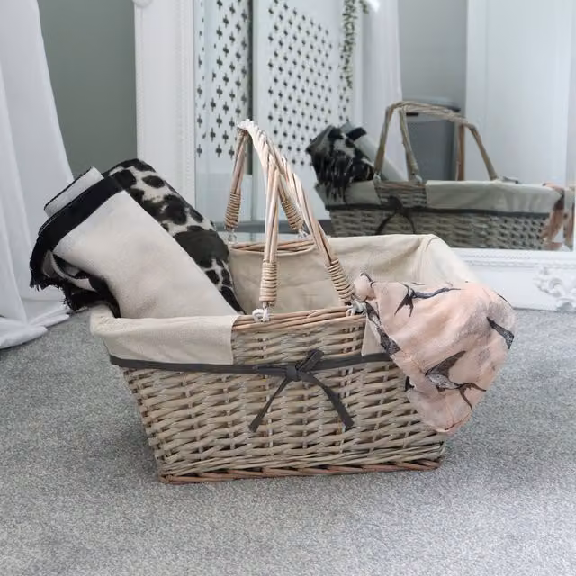 JVL Arianna Open Weave Willow Rectangular Shopping Basket in Grey