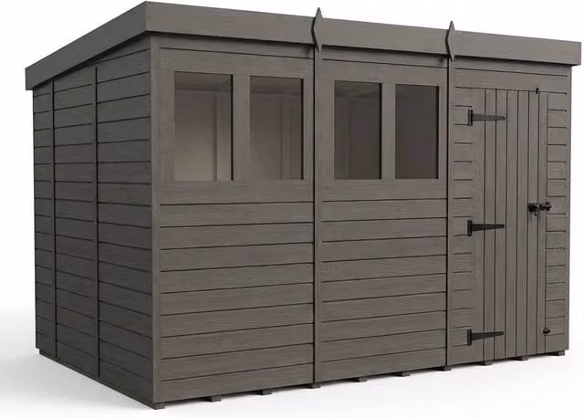 Buttercup Farm Grey Composite Pent Garden Shed with Single Door and Windows W/D/H: 457.2 x 304.8 x 210 cm