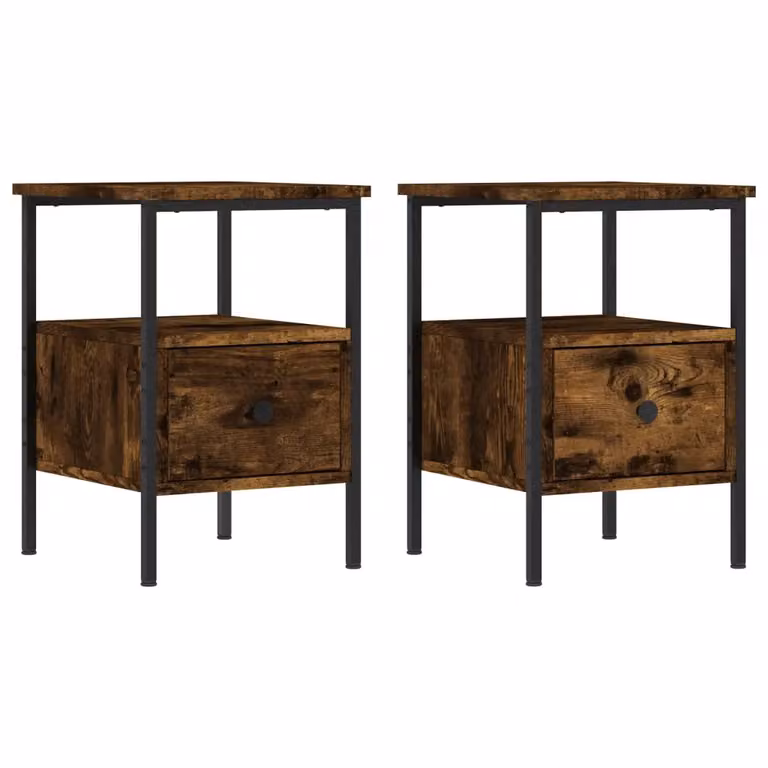 Berkfield Home Set of 2 Smoked Oak Bedside Cabinets in Brown, W/D/H: 34 x 36 x 50 cm