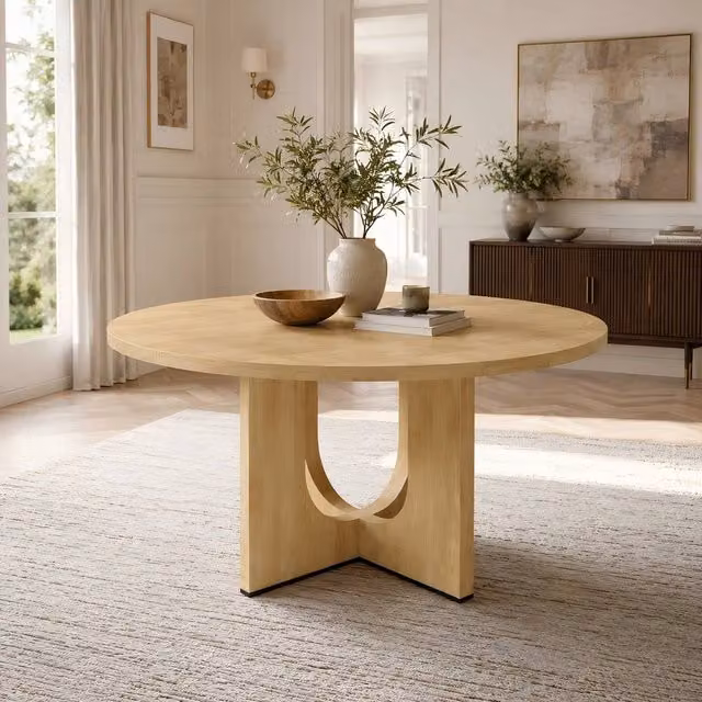 ModernLuxe Round Wood Dining Table in Brown, Diameter: 120 cm, Height: 75 cm
