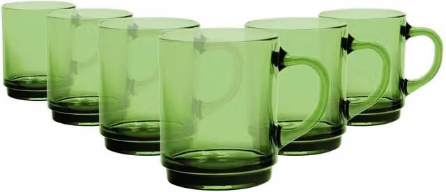 Duralex Green Versailles Glass Coffee Mugs, 260 ml, Set of 6
