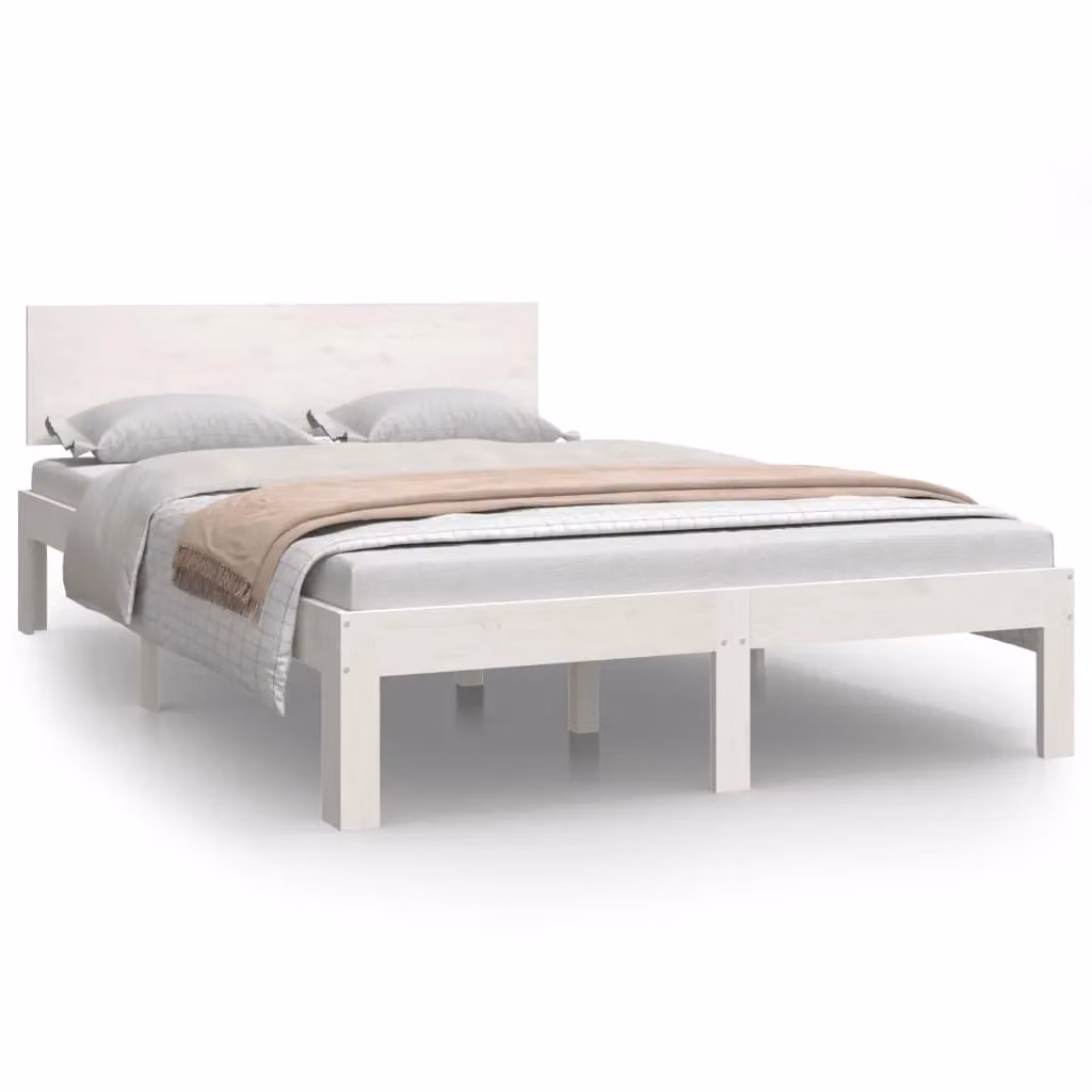 Berkfield Home Small Double Bed Frame in White Solid Pine Wood, W/D/H: 120 x 200 cm – 2