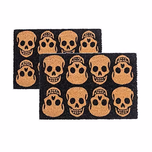 Nicola Spring Halloween Skulls Coir Door Mat Set of 2, Brown and Multicolour, W: 60 cm, D: 40 cm, H: 1.5 cm – 1
