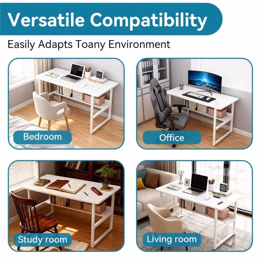 VOGREX Modern White Computer Desk with Shelf for Home Office and Study – 5