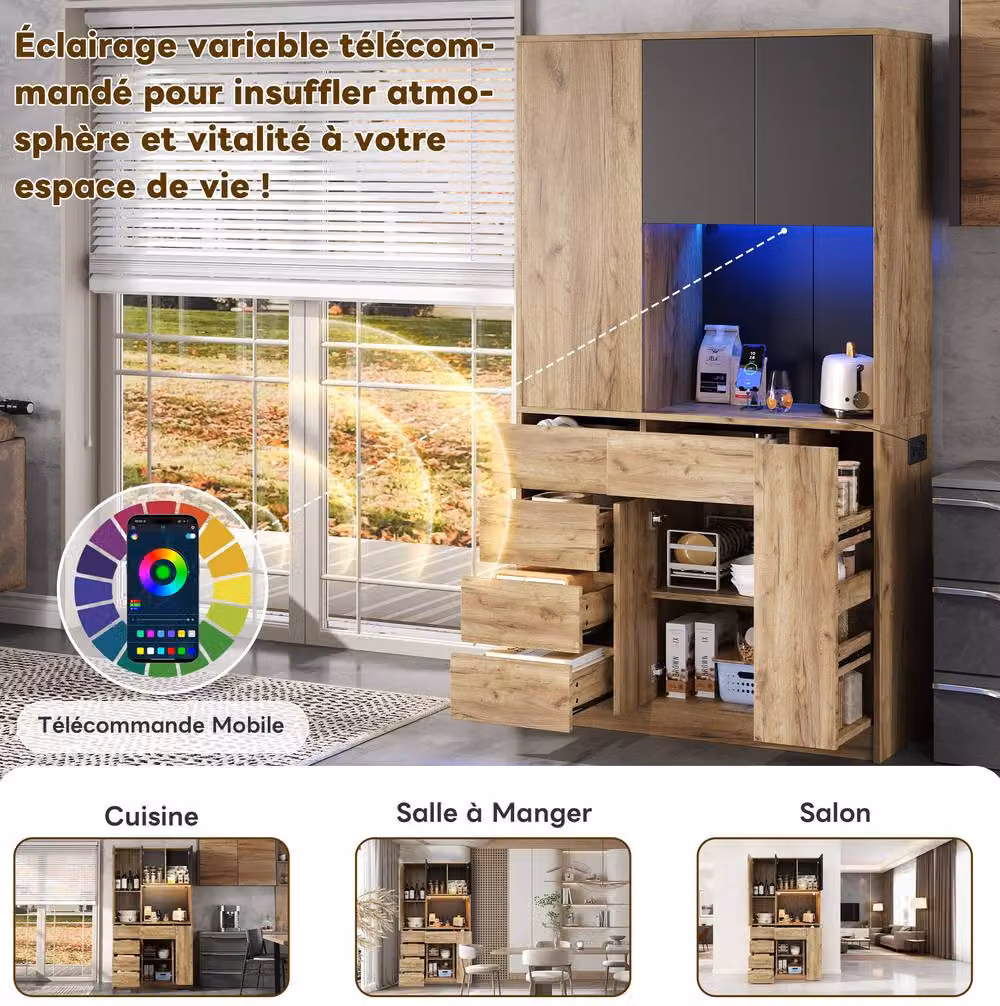 STILVORA Modern Brown Sideboard with Integrated LED Lighting and Power Outlet – 4