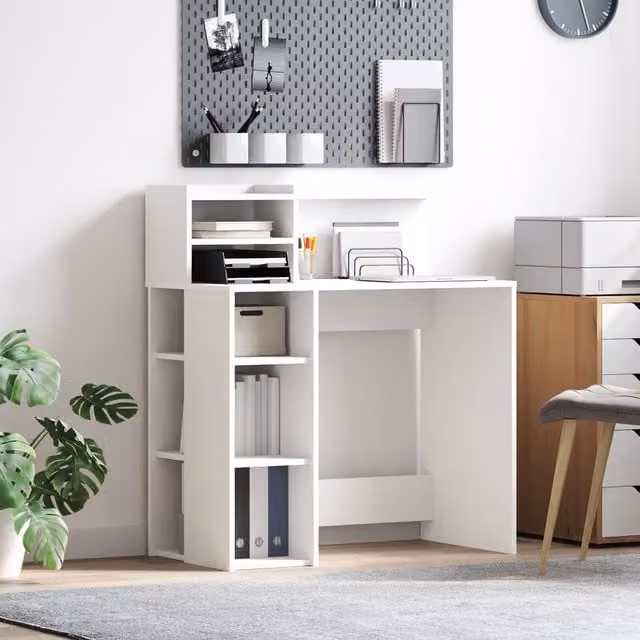 Berkfield Modern White Writing Desk with Storage, W/D/H: 90 x 48 x 101.5 cm
