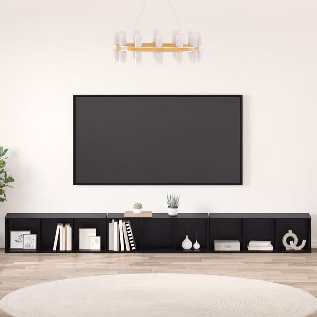Berkfield Home 3-Piece Black Oak TV Cabinet in Engineered Wood, W/D/H: 37 x 35 x 107.5 cm