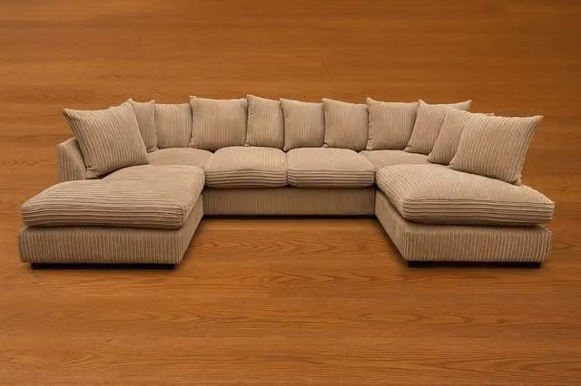 Bliss Furniture Jumbo Cord U Shaped Scatter Back Sofa in Beige