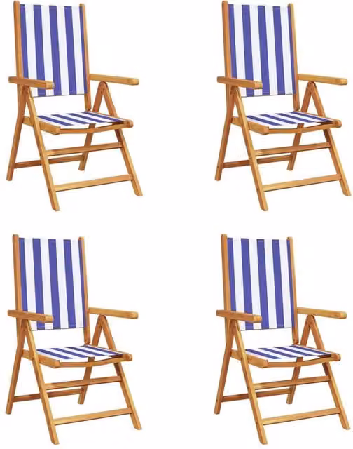 Berkfield Home Set of 4 Reclining Garden Chairs with Blue and White Striped Fabric Cushions and Acacia Solid Wood Frame