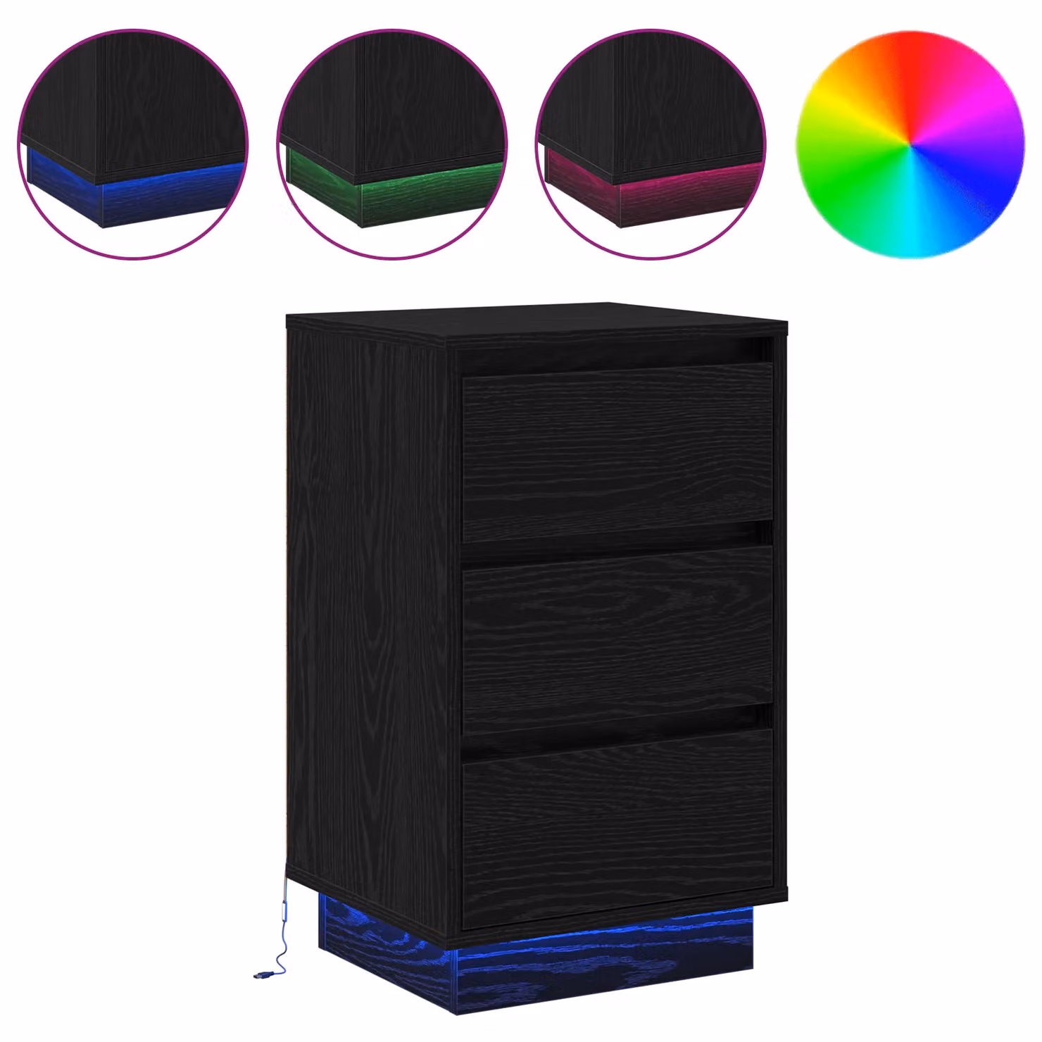 Berkfield Home Modern Black Oak Bedside Cabinet with Integrated LED Lighting, W: 39 cm, D: 34.5 cm, H: 65 cm – 3