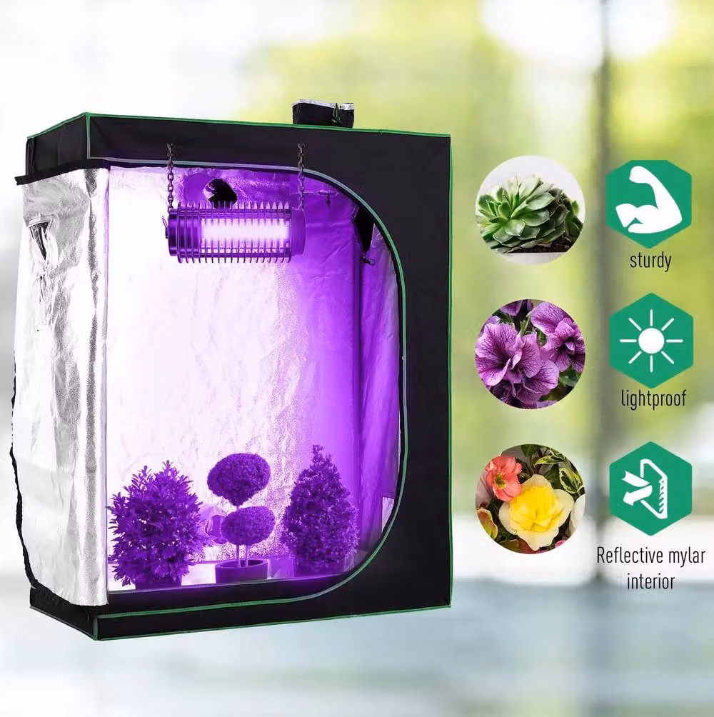 STILVORA Grow Tent with Vents and Floor Tray, Black, W/D/H: 120 x 60 x 150 cm – 7
