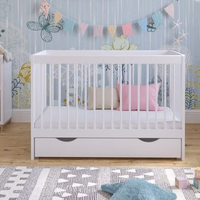 Love For Sleep Luca Cot Bed with Drawer and Mattress in White