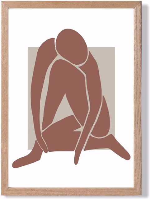 ARTZE Matisse Abstract Nude Neutral Framed Print with Oak Frame in Beige, A3