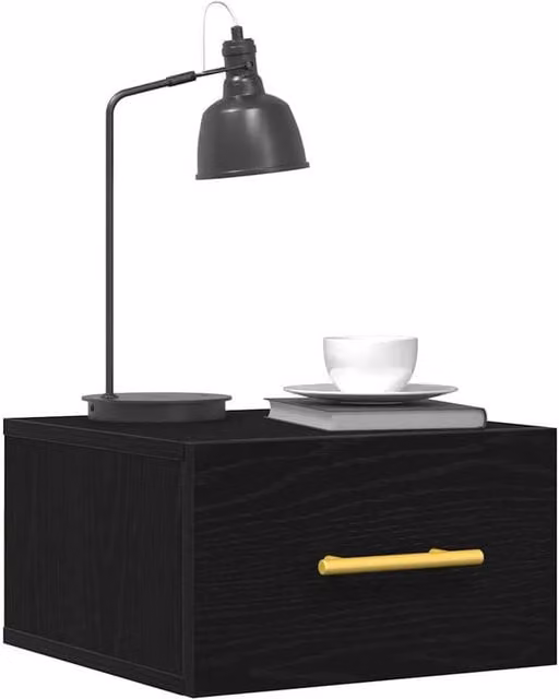 Berkfield Home Modern Wall-Mounted Bedside Cabinets, 2 Piece Set, Black Oak, W/D/H: 35 x 35 x 20 cm