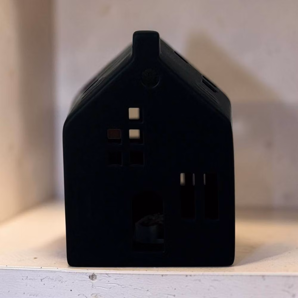Four Candle Short Black Ceramic LED House with Cut Out Windows – 2