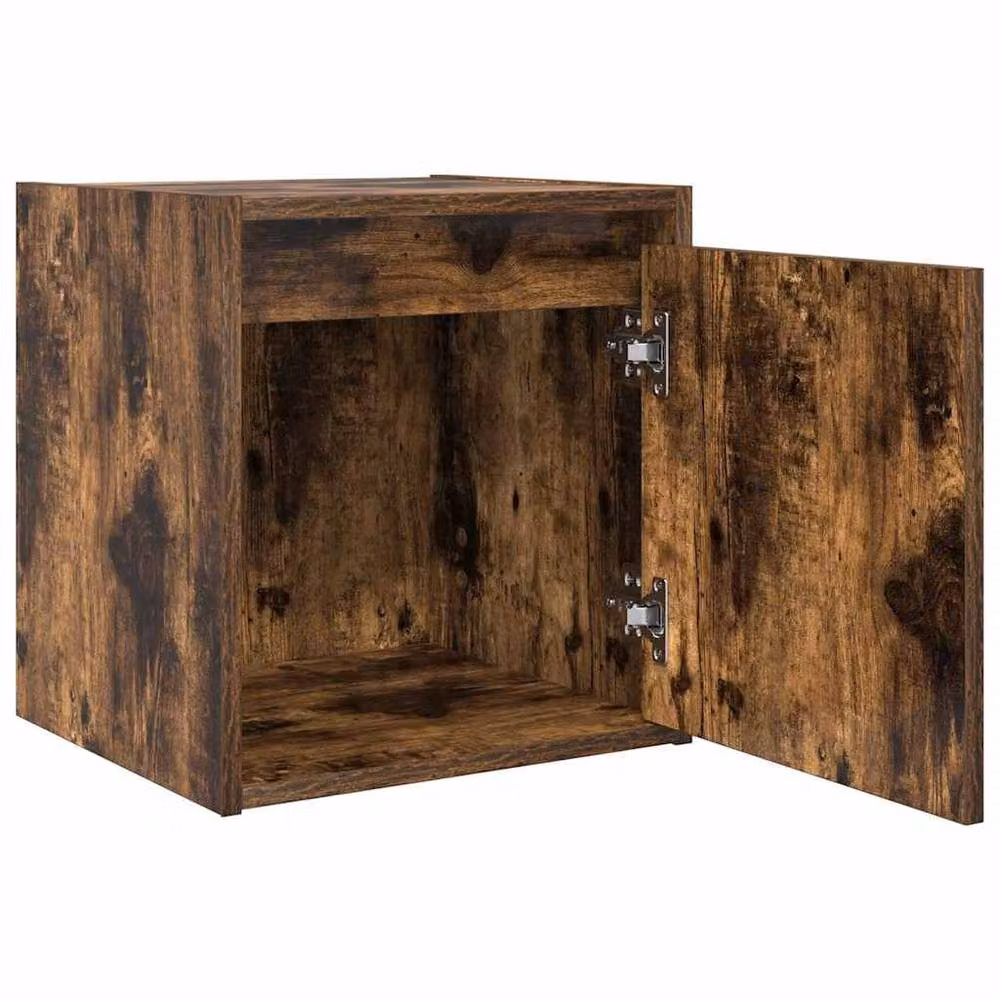 Berkfield Home Set of 2 Wall-Mounted Bedside Cabinets in Smoked Oak Brown, W/D/H: 38 x 34 x 40 cm – 5