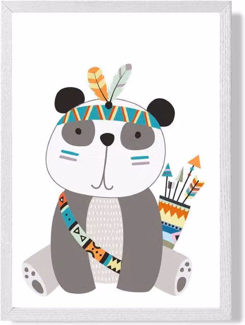 ARTZE Panda Tribal Animal Framed Print in Grey and White, A2 Size