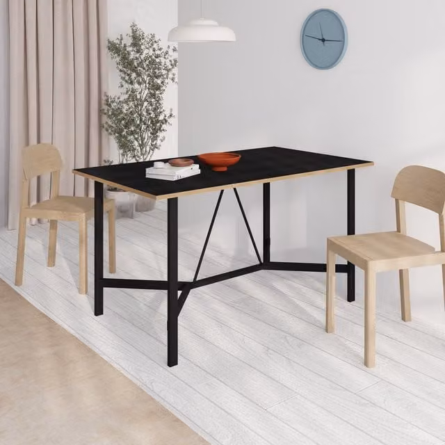 Decortie Dalma 6 Seater Modern Rectangular Dining Table in Black with Metal Legs, W/D/H: 140 x 80 x 75.5 cm