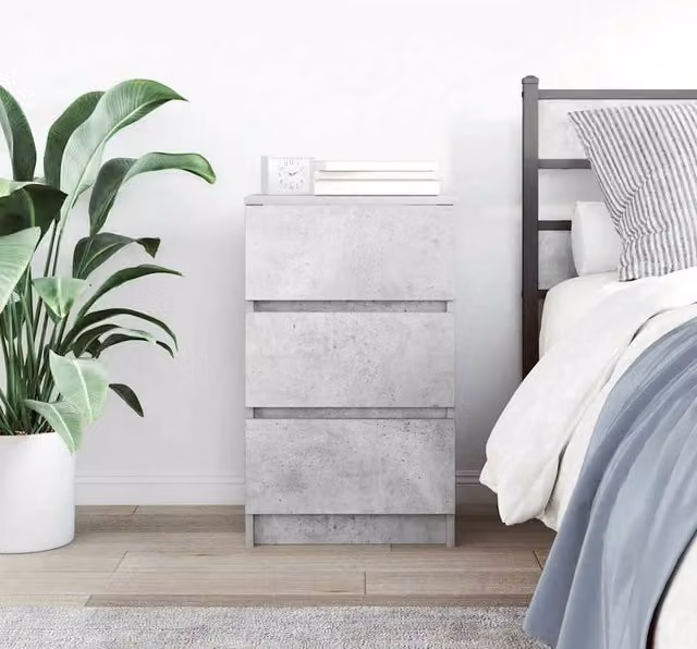 Berkfield Home Durable Bedside Cabinet with 3 Drawers in Concrete Grey, W: 39 cm, D: 35 cm, H: 65 cm – 1