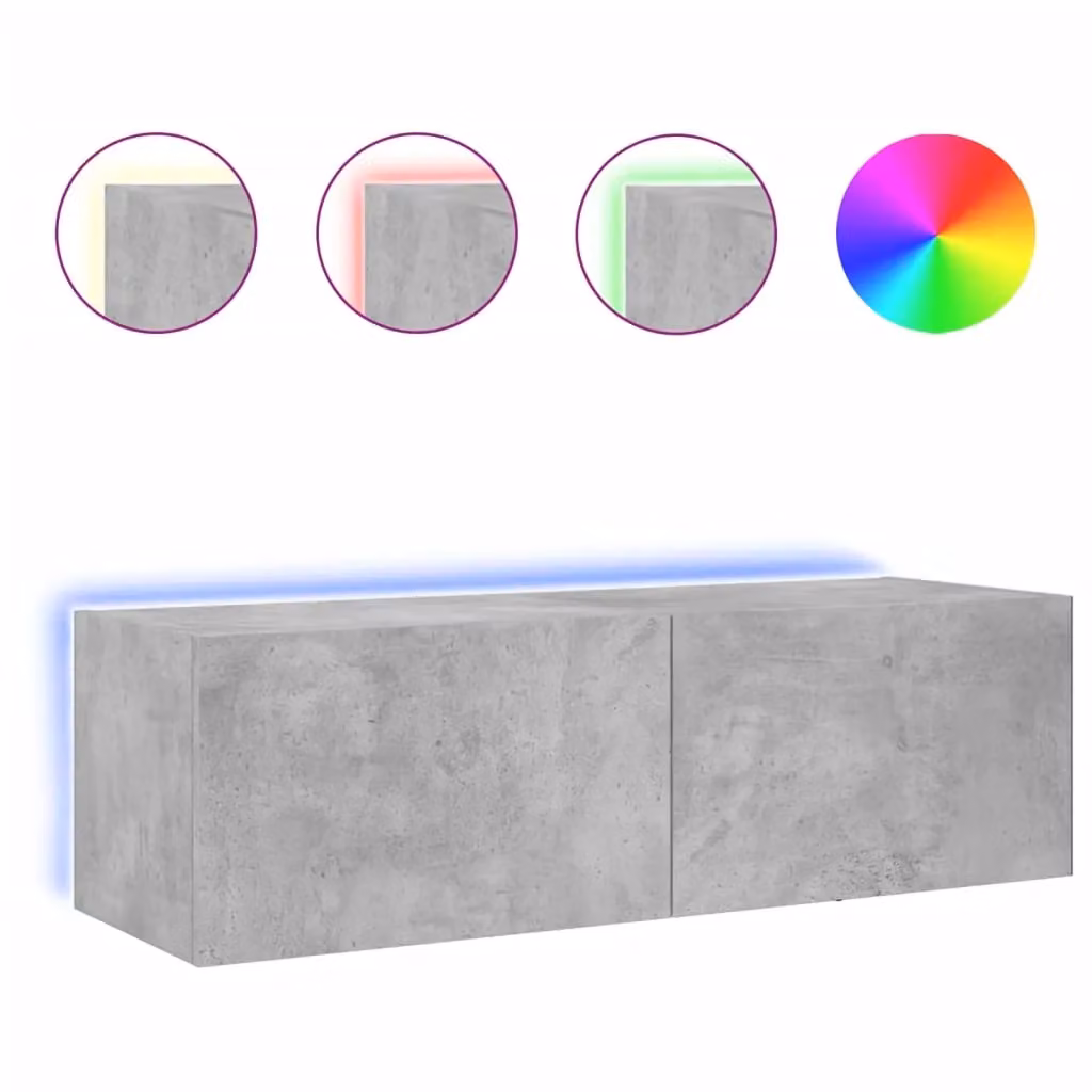 Berkfield Home Modern Wall Mounted TV Cabinet with LED Lighting in Matt Grey, W/D/H: 100 x 31 x 31 cm – 2