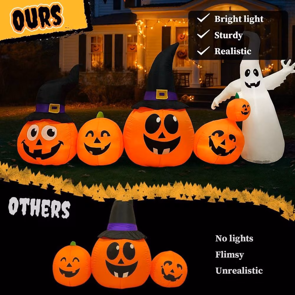 EONLION 8ft Halloween Inflatable Pumpkins and Ghost Outdoor Decoration, Multicolour and Orange – 4