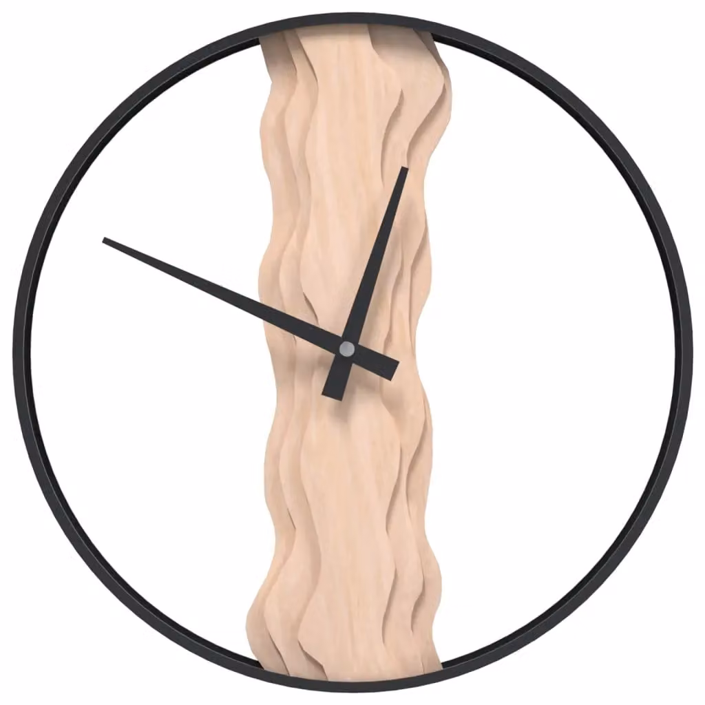 Berkfield Home Brown Rustic Round Wall Clock with Iron and Oak Wood, Diameter: 35 cm – 2